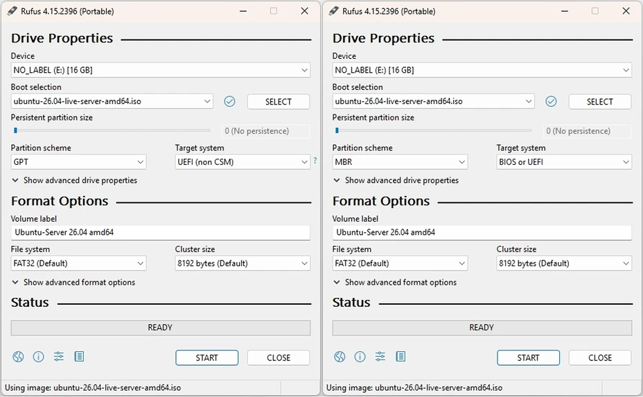 rufus legacy uefi final settings