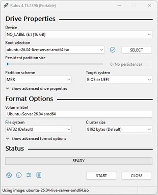 rufus select ubuntu server iso