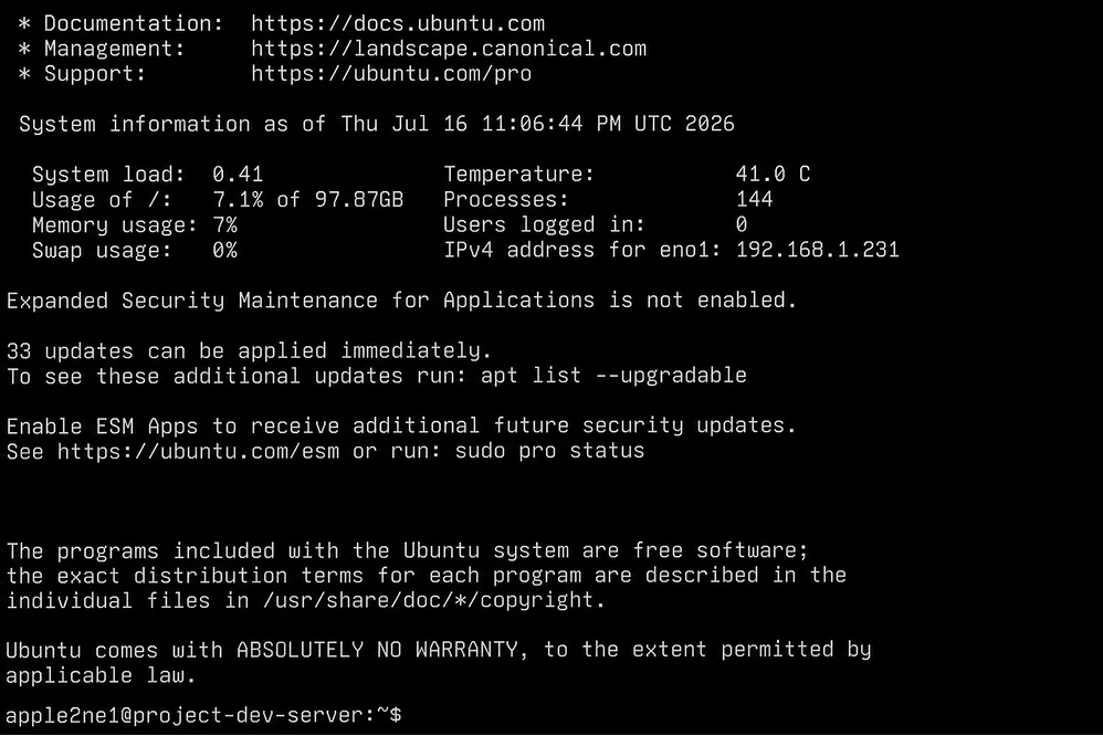 ubuntu server first login