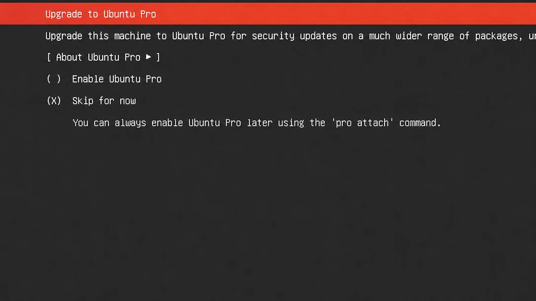 ubuntu server pro skip for now