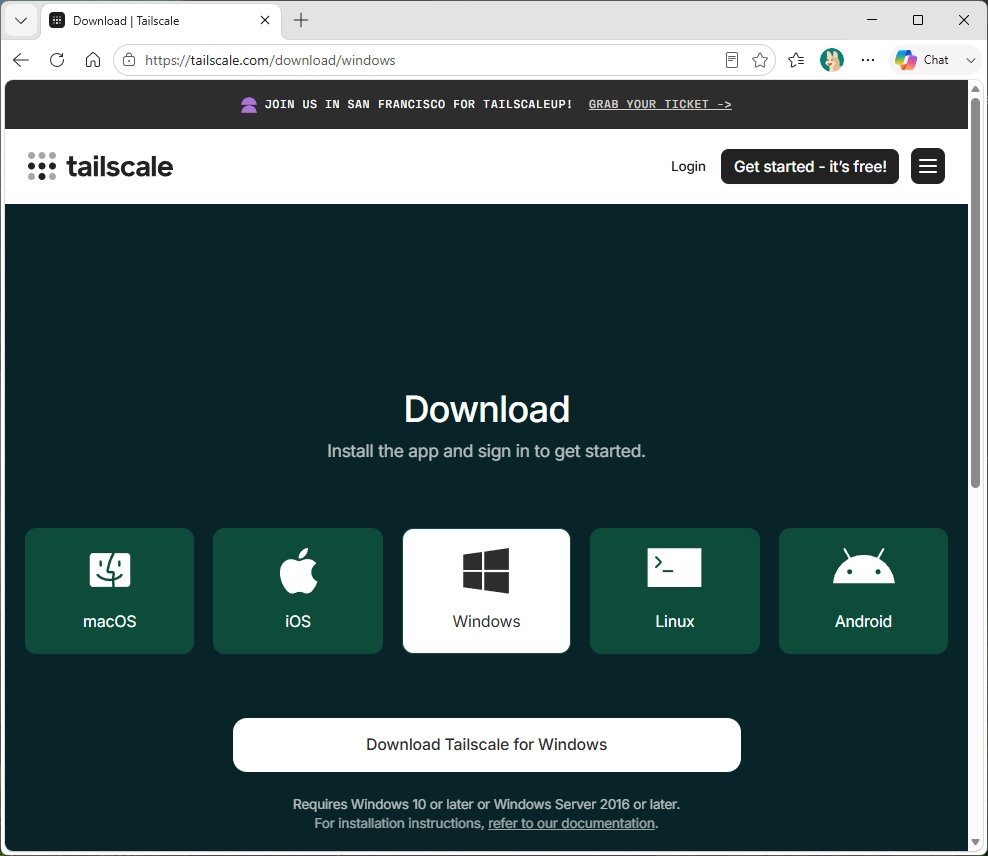 Windows용 Tailscale 내려받기 단계에서 Tailscale 공식 내려받기 페이지에서 Windows를 선택하고 설치 파일을 내려받습니다.