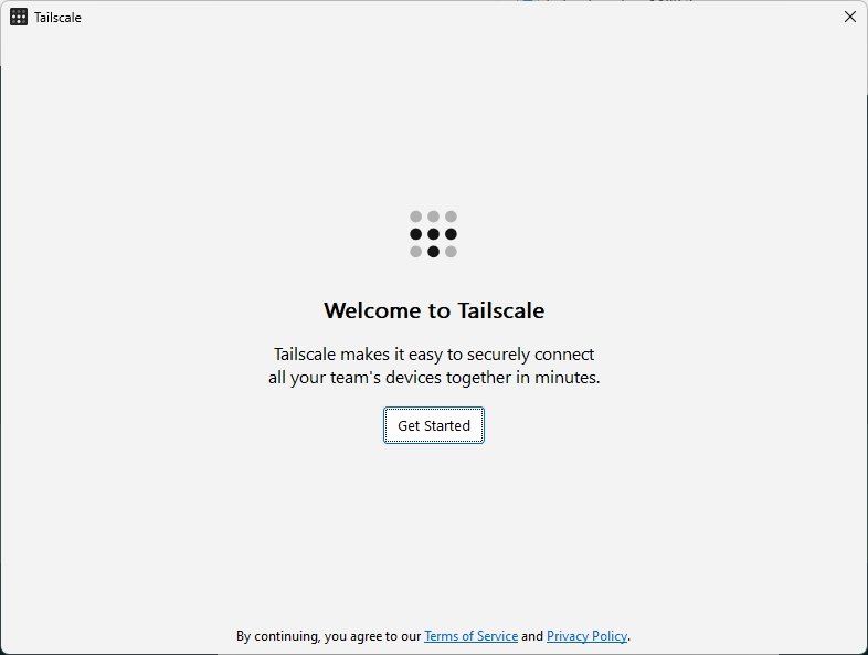 Tailscale 시작 화면 열기 단계에서 설치가 끝나면 Get Started를 클릭하여 장치 등록 절차를 시작합니다.