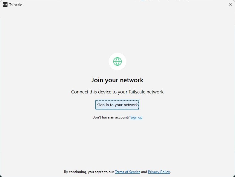 Tailnet 로그인 시작 단계에서 Sign in to your network를 클릭하여 이 Windows PC를 Tailnet에 연결합니다.