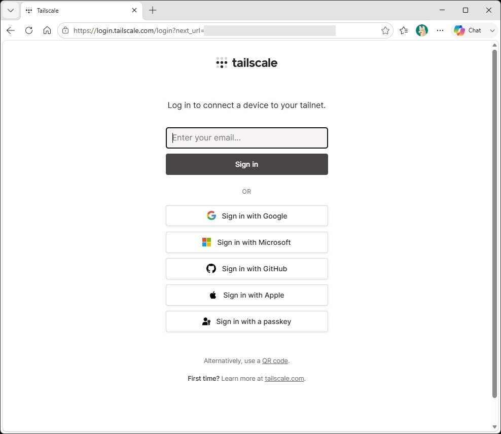Tailscale 로그인 방법 선택 단계에서 Linux 서버 등록에 사용할 Tailnet 계정의 인증 방법을 선택합니다.