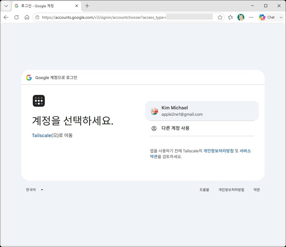 Google 계정 선택 단계에서 Tailnet을 관리하는 Google 계정을 선택하여 Linux 서버 인증을 계속합니다.