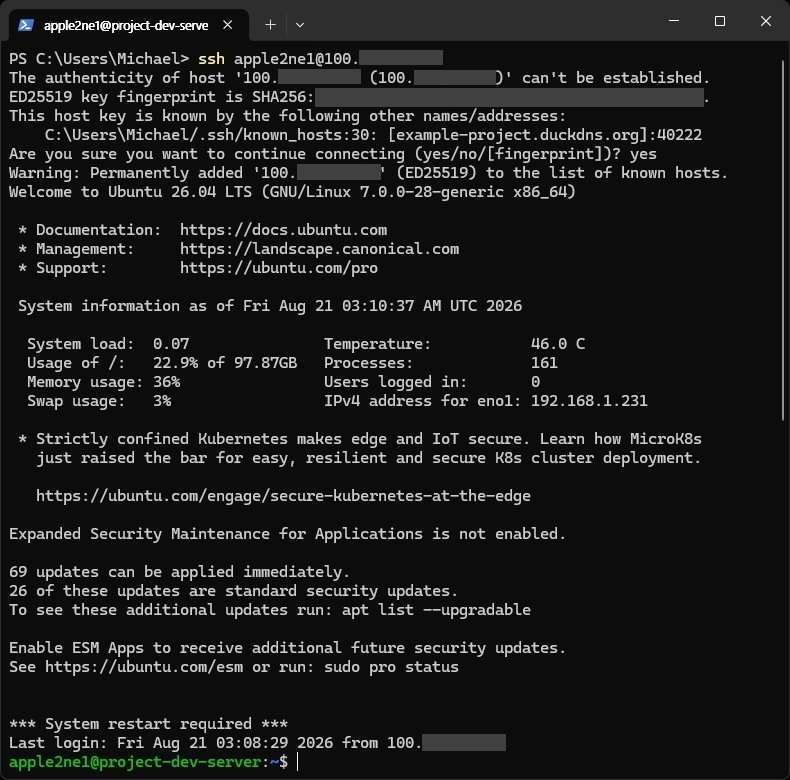 외부 Windows PC의 SSH 접속 확인 단계에서 PowerShell에서도 대상 Ubuntu 서버에 로그인되어 셸 프롬프트가 표시되는지 확인합니다.