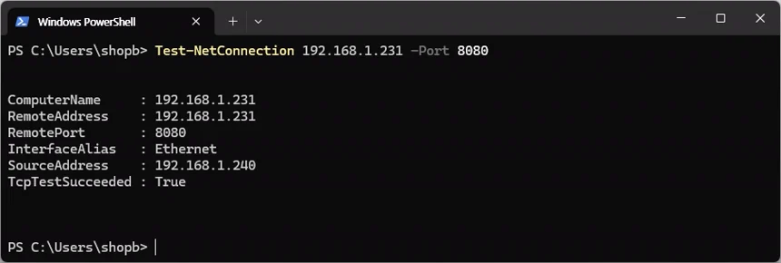 Windows 관리 PC에서 Nginx 8080 포트에 접속할 수 있음을 확인한 PowerShell 화면