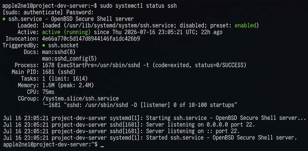 ubuntu server ssh service active running