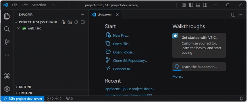 VS Code Explorer에서 Compact Folders가 켜져 있어 web 폴더와 그 안의 src 폴더가 web slash src 한 줄로 표시되는 화면