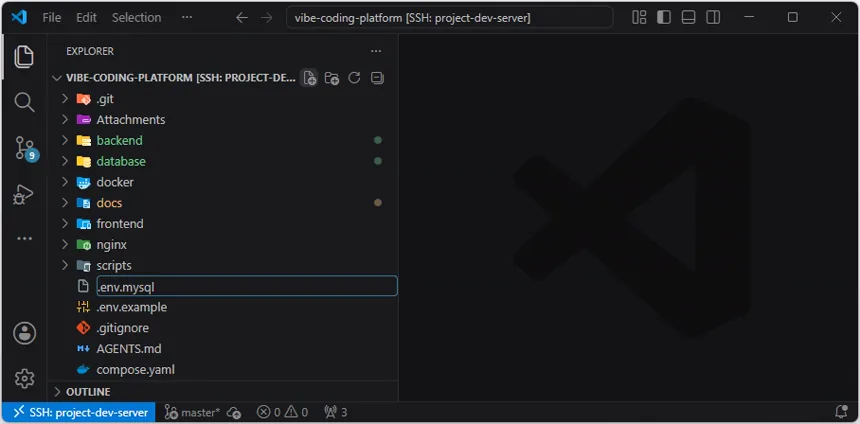 VS Code Explorer의 프로젝트 루트에 .env.mysql 파일명을 입력한 화면