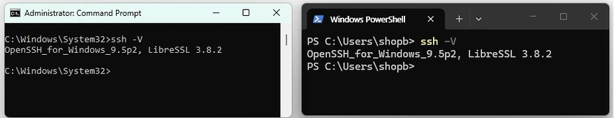windows command prompt powershell openssh version